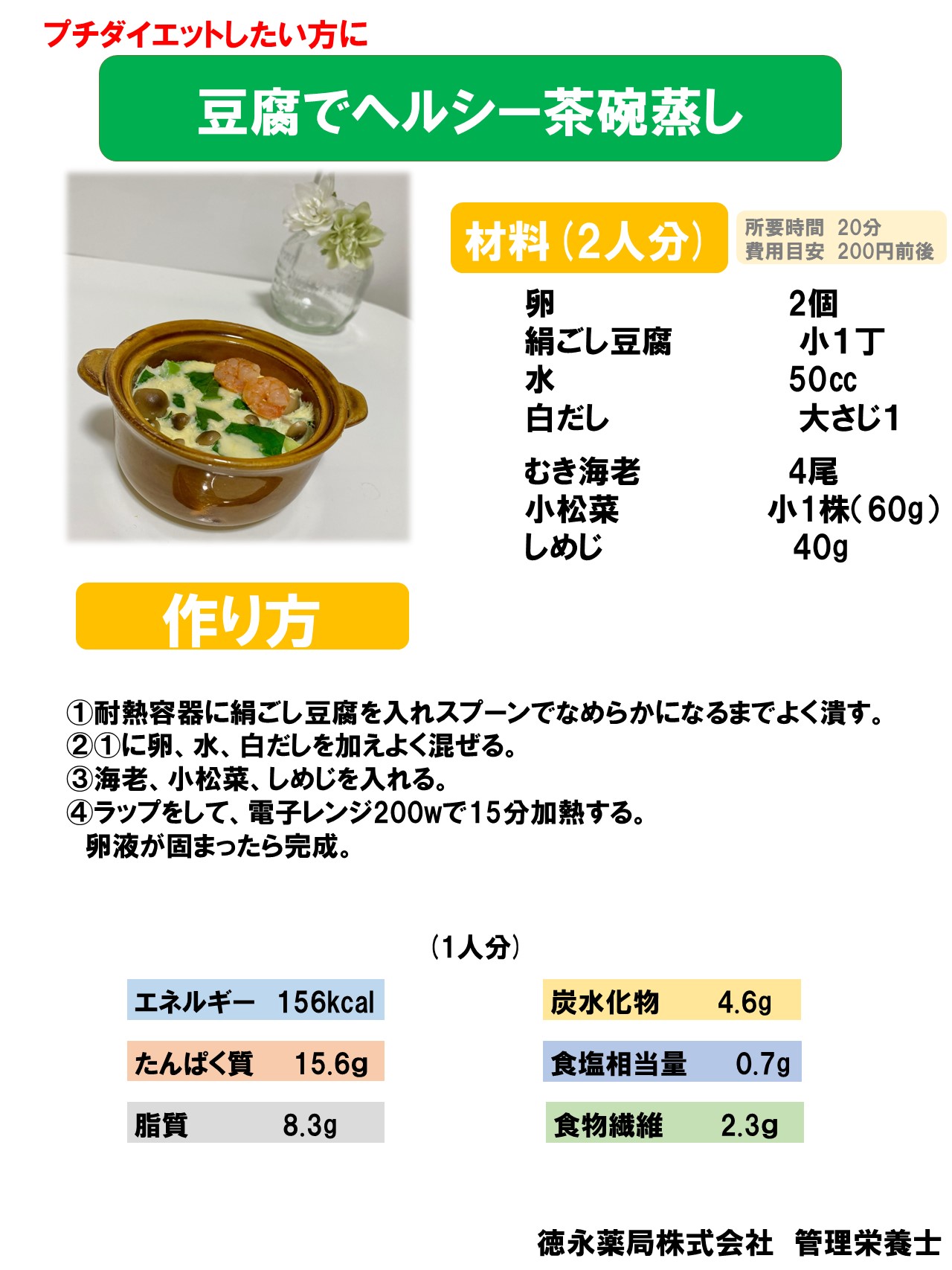 管理栄養士の月１レシピ 1月のテーマ プチダイエットしたい方へ